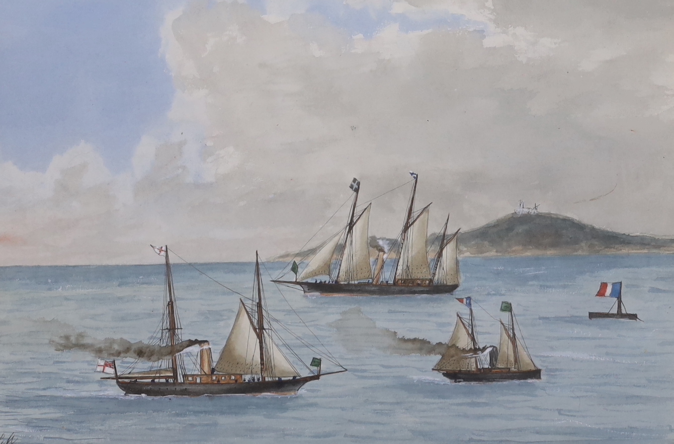 JSM (19th C.), ink and watercolour, 'Nice Regatta, 1879', 18.5 x 26cm